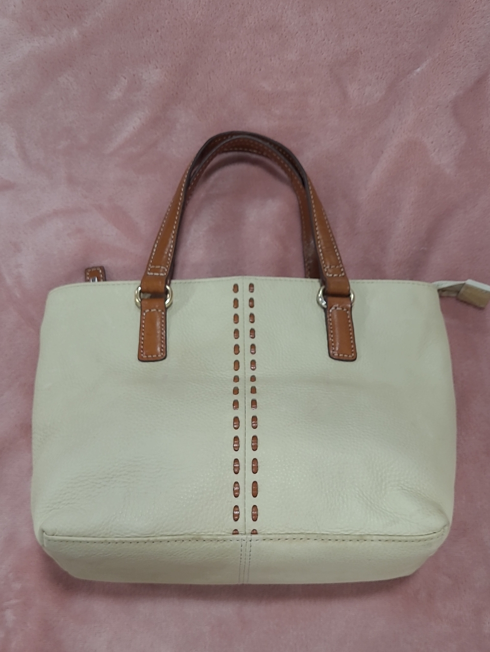 Fossil Cream Leather Tote Bag with Tan Handles